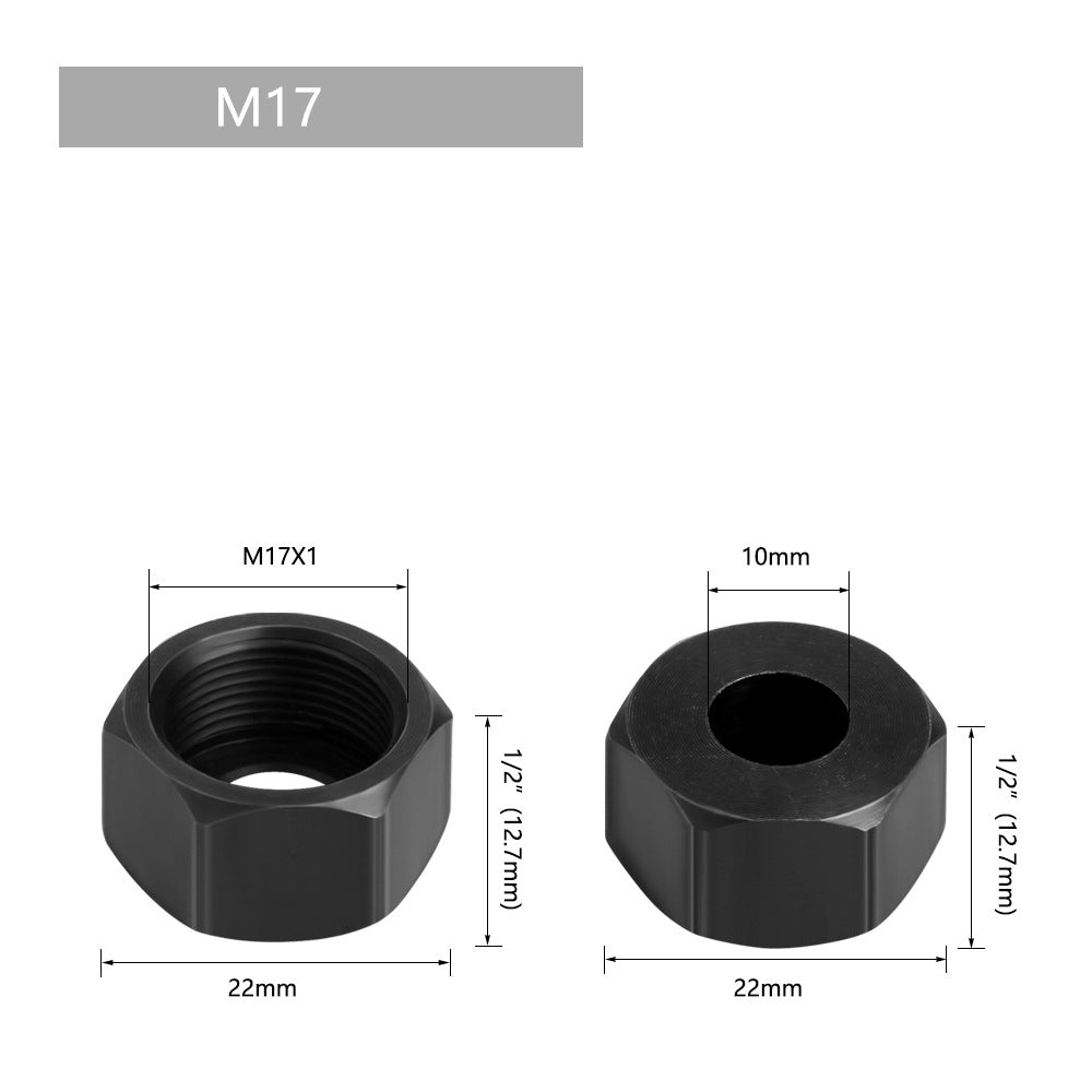 6PCS M17 Nut + 6mm / 6.35mm / 8mm / 9.5mm / 10mm M17 Nut Bit Head Collet Adapter for Engraving Trimming Machine Tool