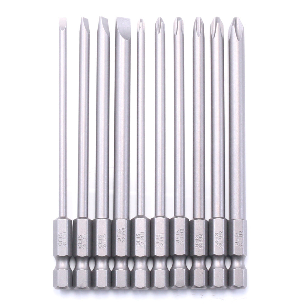 10PCS Hex Screwdriver Bit Heads Slotted Phillips Drill Head Set 100mm Length S2 Steel with Magnetic for Power Screwdriver Drill