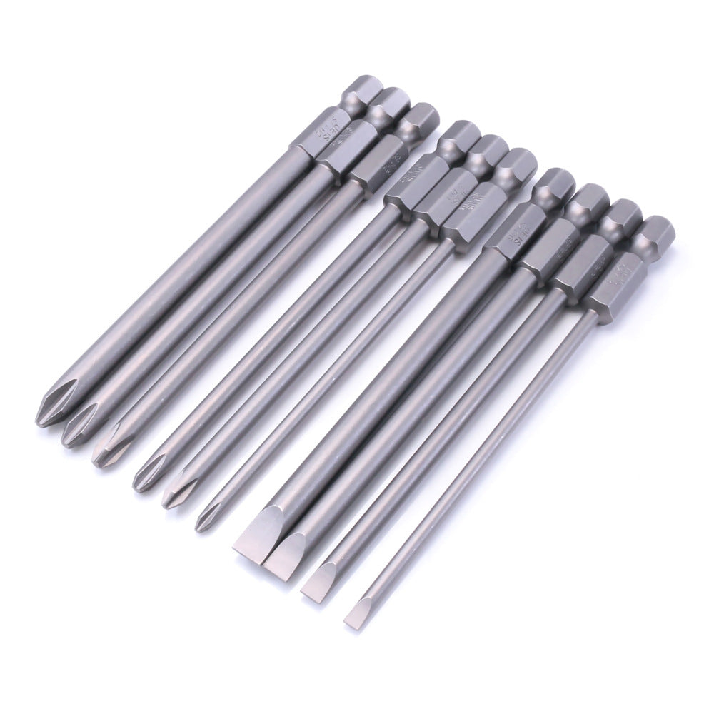 10PCS Hex Screwdriver Bit Heads Slotted Phillips Drill Head Set 100mm Length S2 Steel with Magnetic for Power Screwdriver Drill