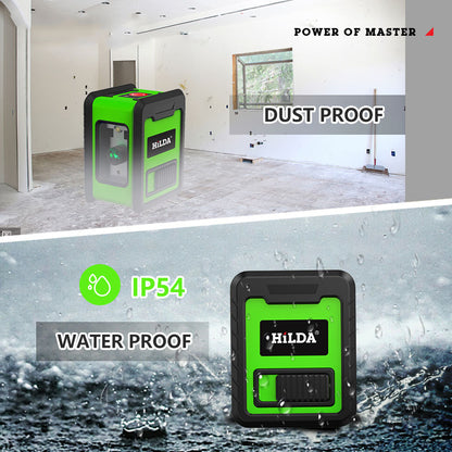 HILDA 2-Lines Cross Green Light Laser Level Meter Horizontal and Vertical Laser Self-Leveling Tool (with Wall Bracket and Storage Bag)