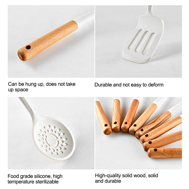 DS11209 12Pcs / Set Silicone Cooking Utensils Spatula Filter Spoon Brush Whisk Kitchen Cookware Kit (BPA-Free, FDA Certified)