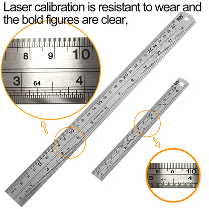 THD 12-inch + 6-inch Stainless Steel Straight Ruler Set Engineering School Office Precision Measuring Hand Tool