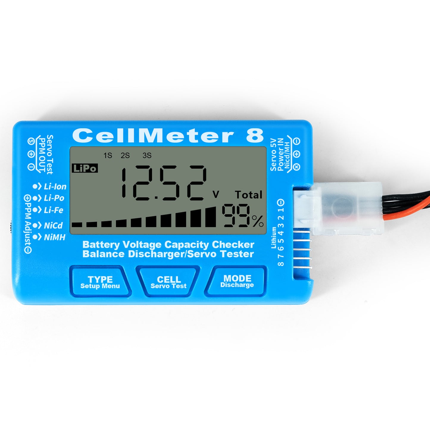 Cellmeter 8-in-1 Digital Battery Capacity Checker Controller Tester Voltage Tester for Li-Po Li-ion NiMH Nicd Cell Meter