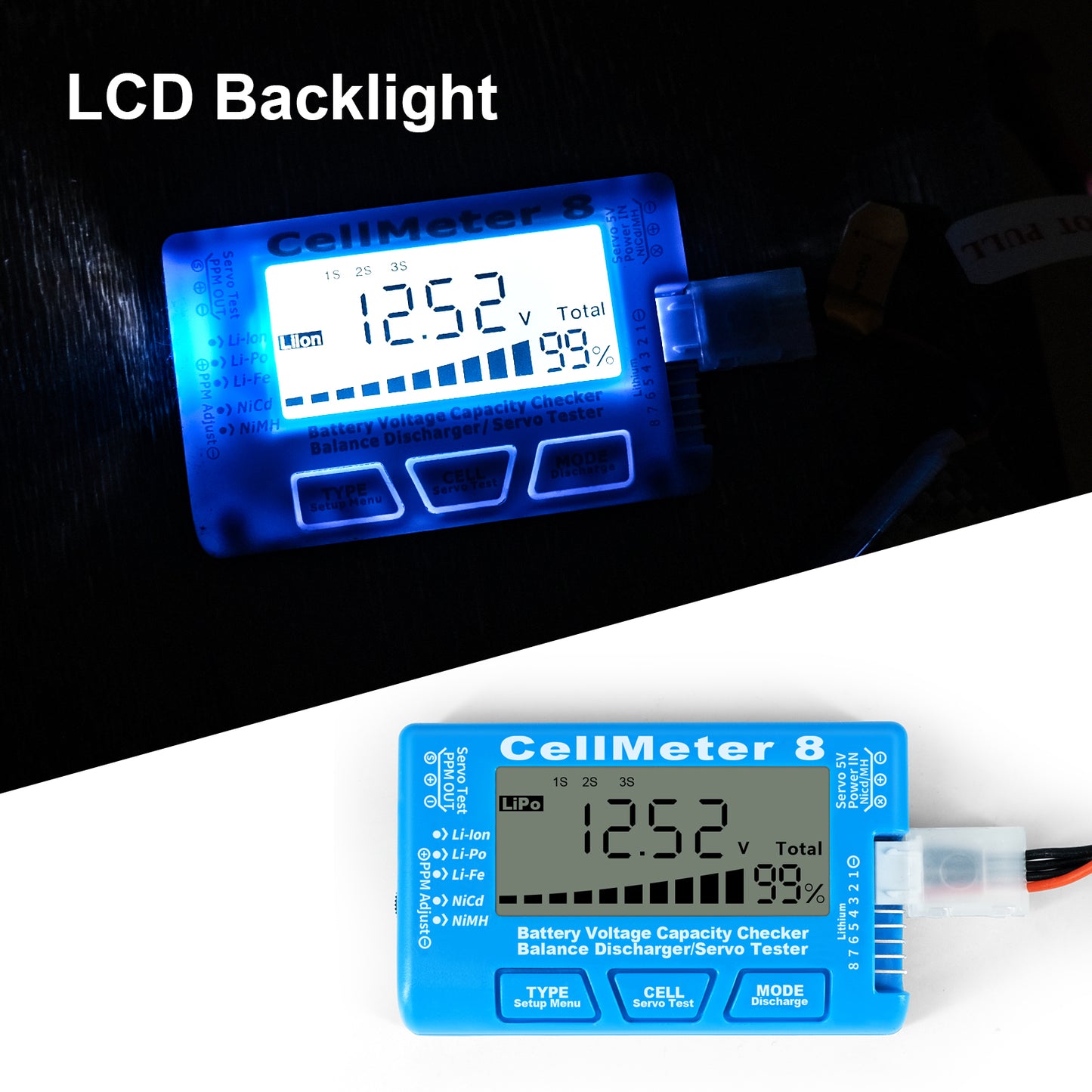 Cellmeter 8-in-1 Digital Battery Capacity Checker Controller Tester Voltage Tester for Li-Po Li-ion NiMH Nicd Cell Meter