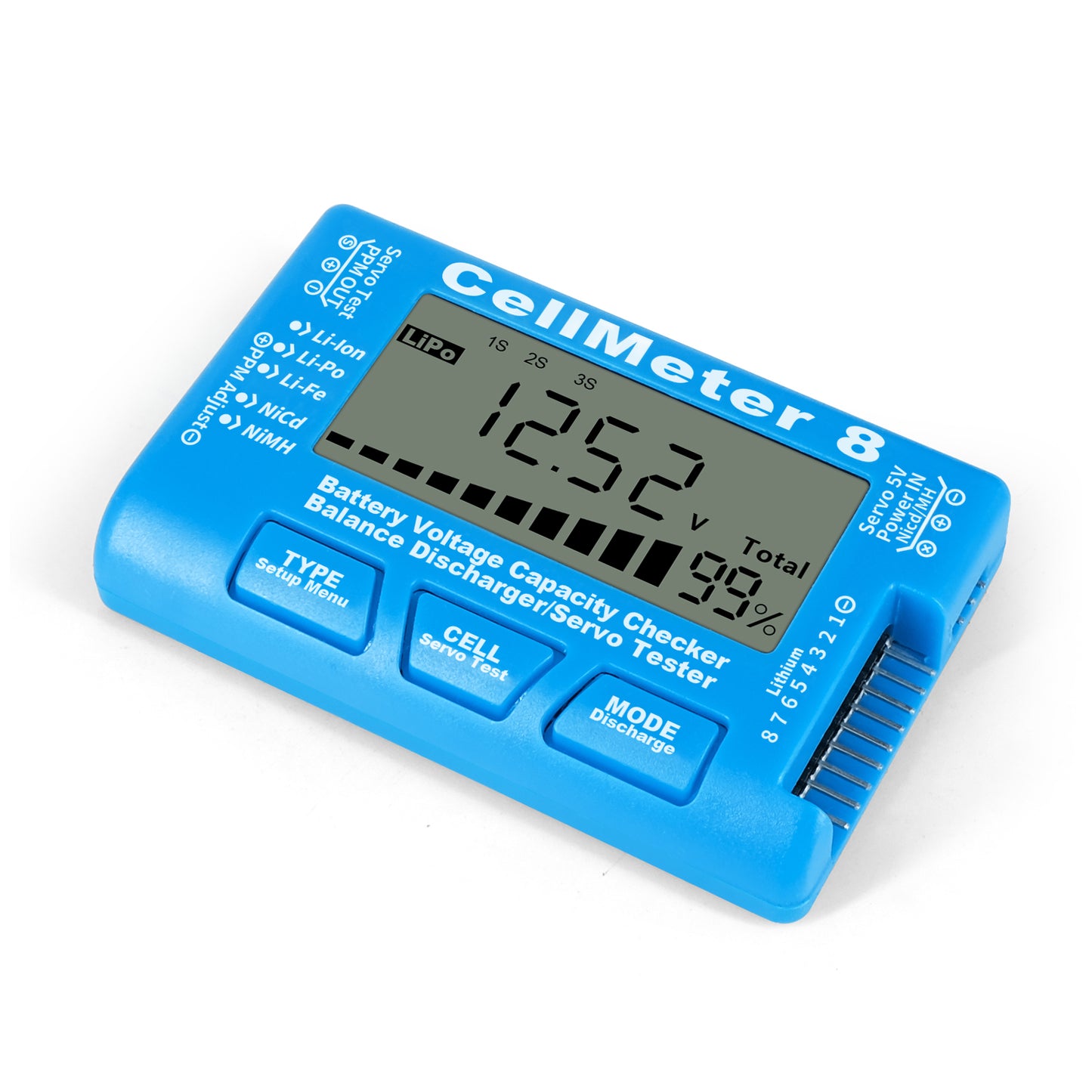 Cellmeter 8-in-1 Digital Battery Capacity Checker Controller Tester Voltage Tester for Li-Po Li-ion NiMH Nicd Cell Meter