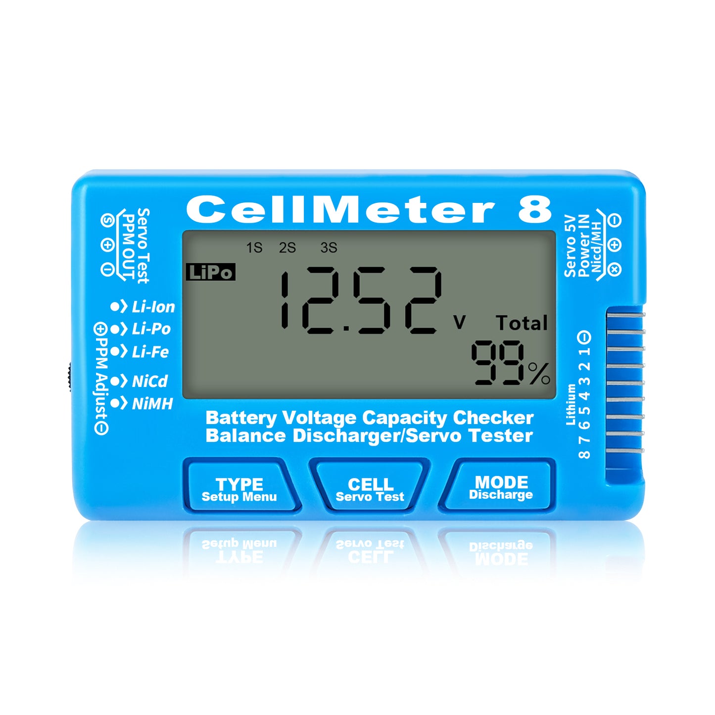 Cellmeter 8-in-1 Digital Battery Capacity Checker Controller Tester Voltage Tester for Li-Po Li-ion NiMH Nicd Cell Meter