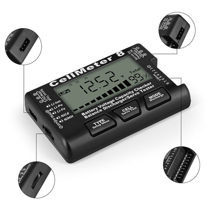 Cellmeter 8-in-1 Digital Battery Capacity Checker Controller Tester Voltage Tester for Li-Po Li-ion NiMH Nicd Cell Meter