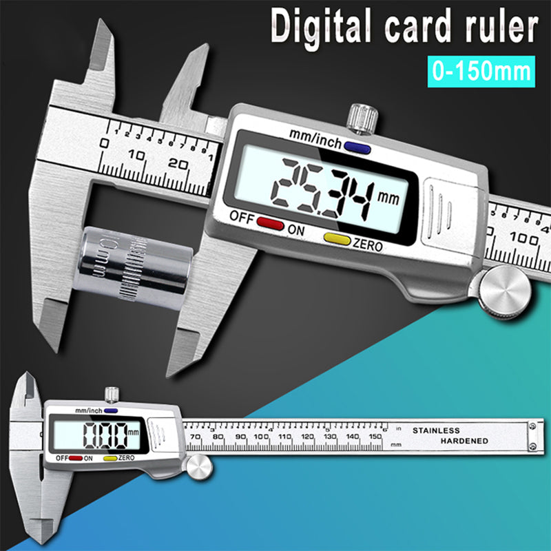 0-150mm Digital Vernier Stainless Steel LCD Display Caliper with Tri-color Button for Length Width Depth Diameter