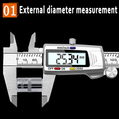 0-150mm Digital Vernier Stainless Steel LCD Display Caliper with Tri-color Button for Length Width Depth Diameter