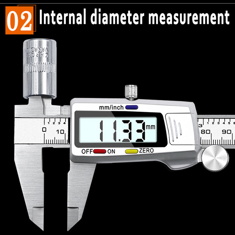 0-150mm Digital Vernier Stainless Steel LCD Display Caliper with Tri-color Button for Length Width Depth Diameter