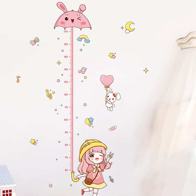 Cartoon Height Growth Chart Wall Sticker Self-Adhesive Height Wall Decal for Bedroom Living Room (No EN71)