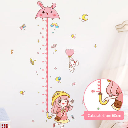 Cartoon Height Growth Chart Wall Sticker Self-Adhesive Height Wall Decal for Bedroom Living Room (No EN71)