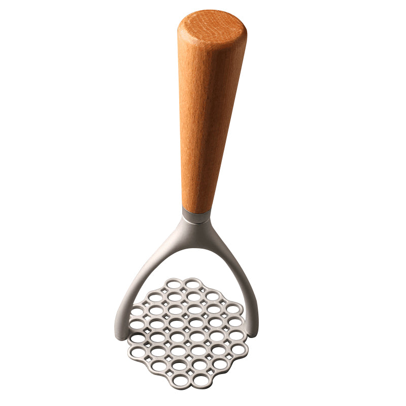 Manual Potato Masher Aluminum Alloy Pumpkin Fruit Masher Presser with Wooden Grip (No FDA, BPA Free)