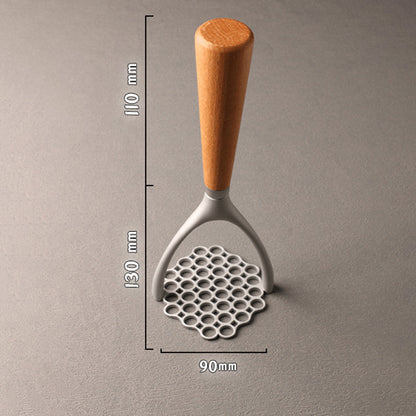 Manual Potato Masher Aluminum Alloy Pumpkin Fruit Masher Presser with Wooden Grip (No FDA, BPA Free)