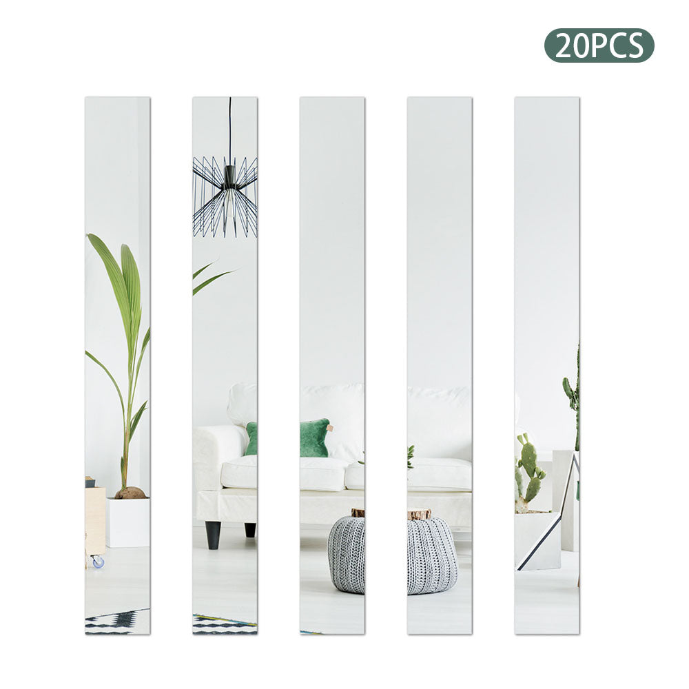 H01210 20PCS Self-adhesive Acrylic Mirror Wall Stickers 5X50CM Rectangle DIY Wall Decals Art Decoration for Home