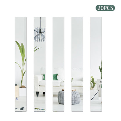 H01210 20PCS Self-adhesive Acrylic Mirror Wall Stickers 5X50CM Rectangle DIY Wall Decals Art Decoration for Home