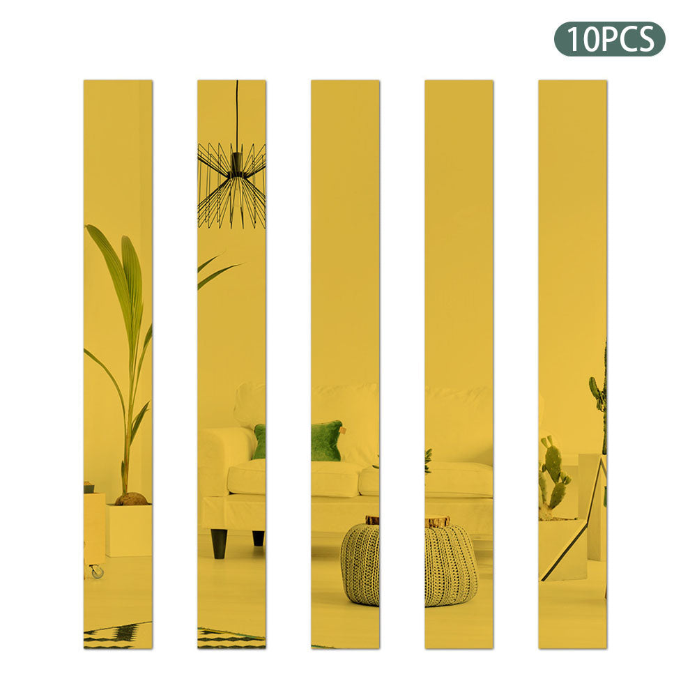 H01210 10Pcs Mirror Stripe Acrylic 3D Wall Stickers Wall Decor for Restaurant TV Background, Size S: 5x20cm