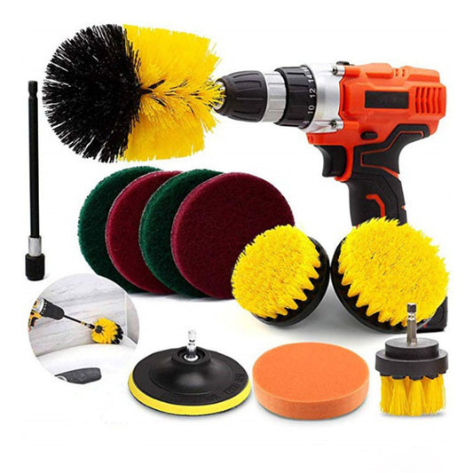 11Pcs HX524-1 Drill Brush Attachment Set Scrubbing Brushes Cleaning Kit for Bathroom Surfaces Grout Tile Kitchen