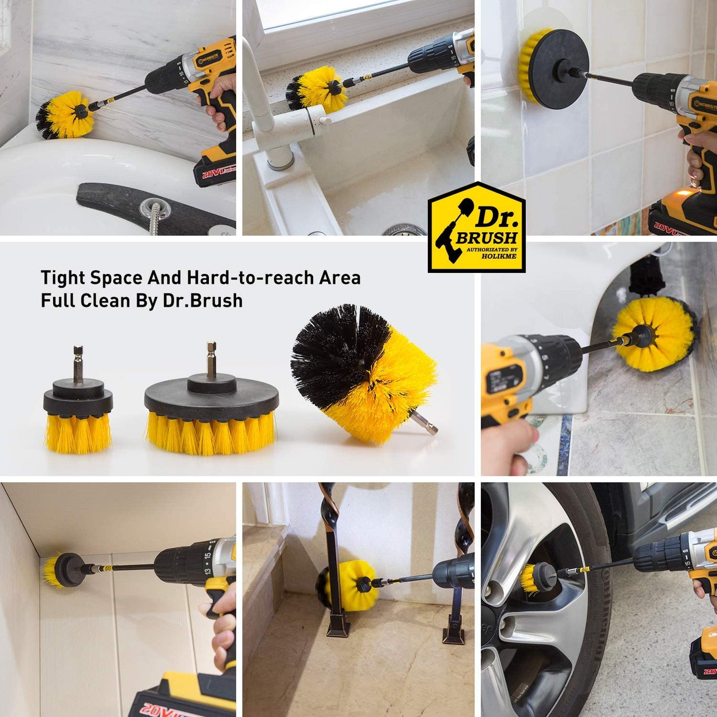 HX666 4pcs/set Drill Power Scrub Clean Brush Kit Electric Cleaning Brushes Set for Car Grout Tiles Bathroom