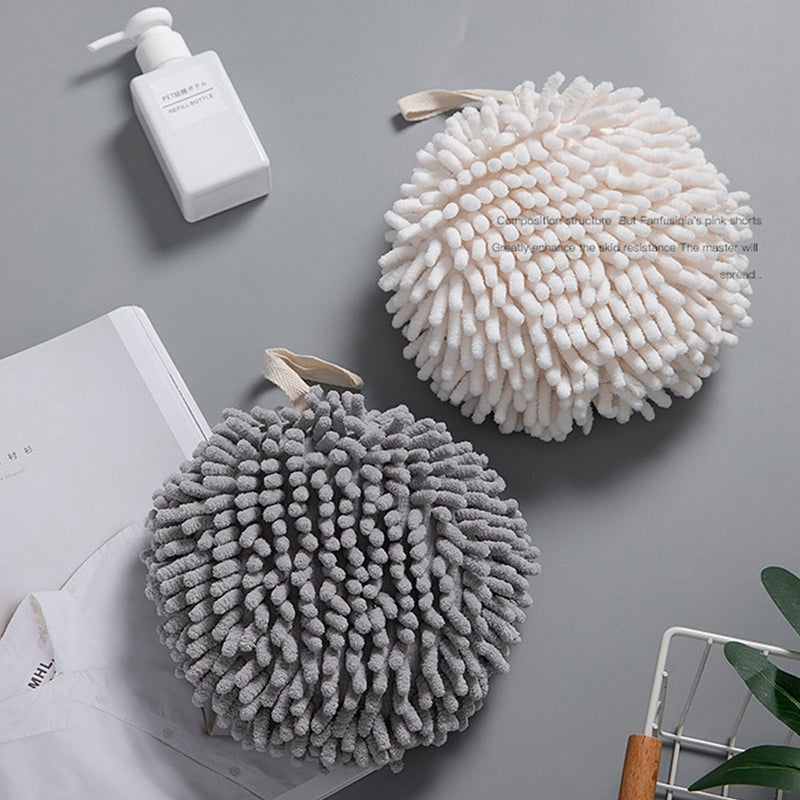 Hanging Hand Towel Pompom Design Water Absorbent Quick Drying Hand Wipe Towel Kitchen Bathroom Supply