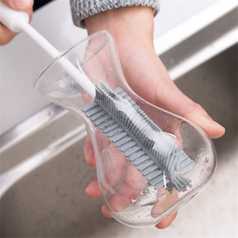 Silicone Cup Brush Kitchen Bottle Cleaning Tool Long Handle Drink Glass Bottle Wash Cup Cleaning Brush Cleaner (BPA Free, No FDA Certificate)