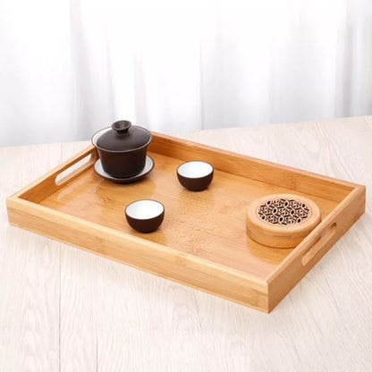 30*20*4cm Bamboo Food Serving Tray Handles Design Dishware Trays for Living Room/Restaurants/Bedroom