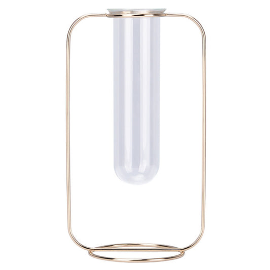 Transparent Glass Planter Tube Hydroponic Plant Dried Flower Iron Stand Home Decor, Size L