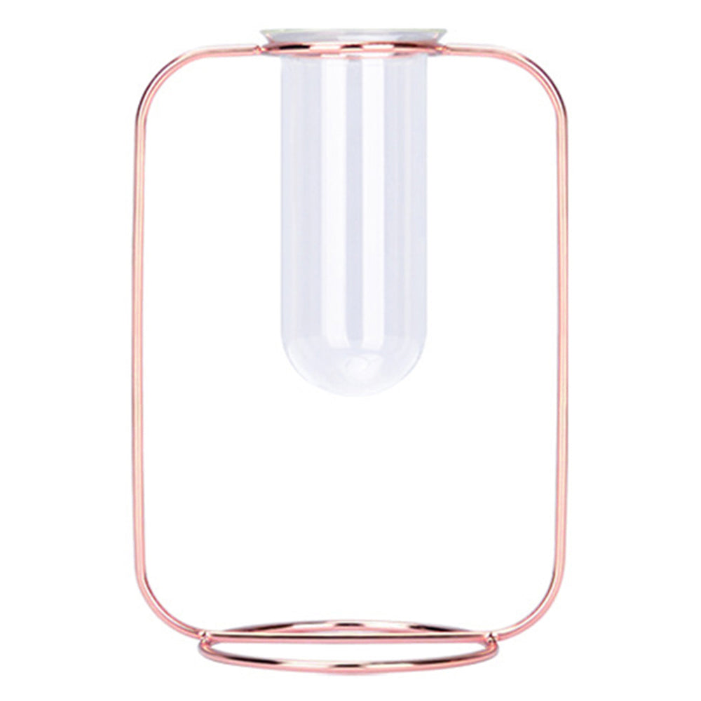 Glass Test Tube Planter Hydroponic Plant Flower Vase with Iron Stand, Size S