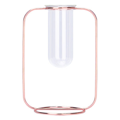 Glass Test Tube Planter Hydroponic Plant Flower Vase with Iron Stand, Size S