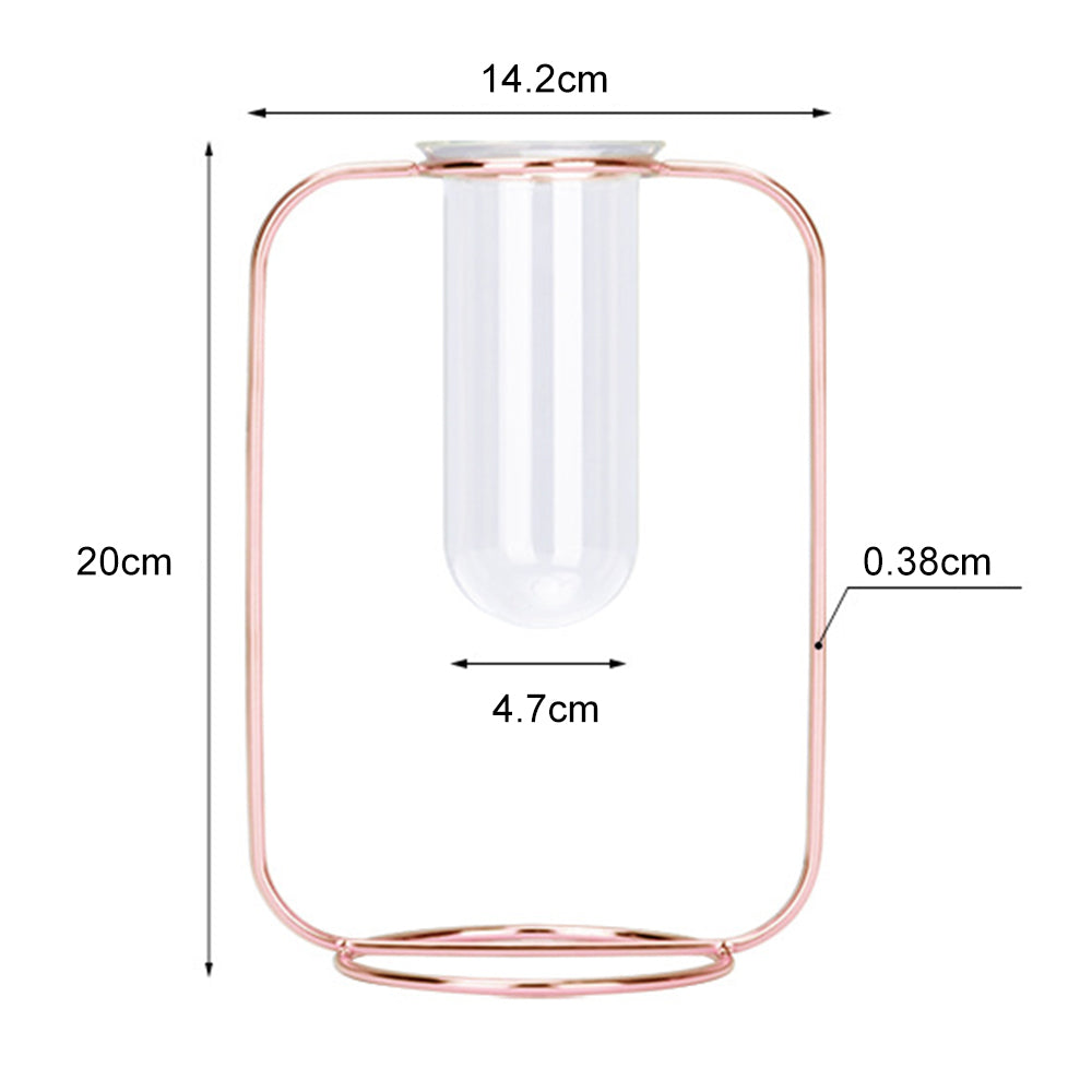 Glass Test Tube Planter Hydroponic Plant Flower Vase with Iron Stand, Size S