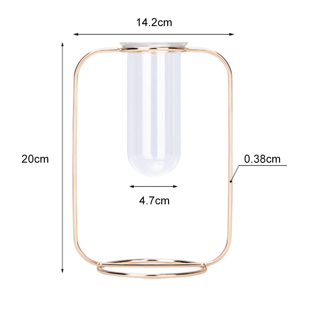 Glass Test Tube Planter Hydroponic Plant Flower Vase with Iron Stand, Size S