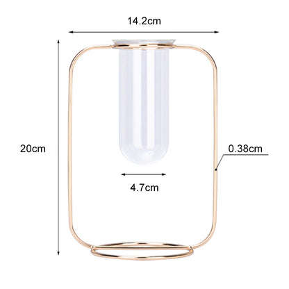 Glass Test Tube Planter Hydroponic Plant Flower Vase with Iron Stand, Size S