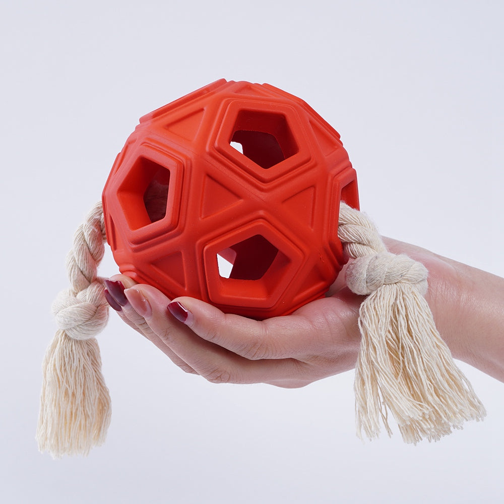 Round Ball with Rope Dog Interactive Toy Natural Rubber Pet Chewing Bite Playing Toy