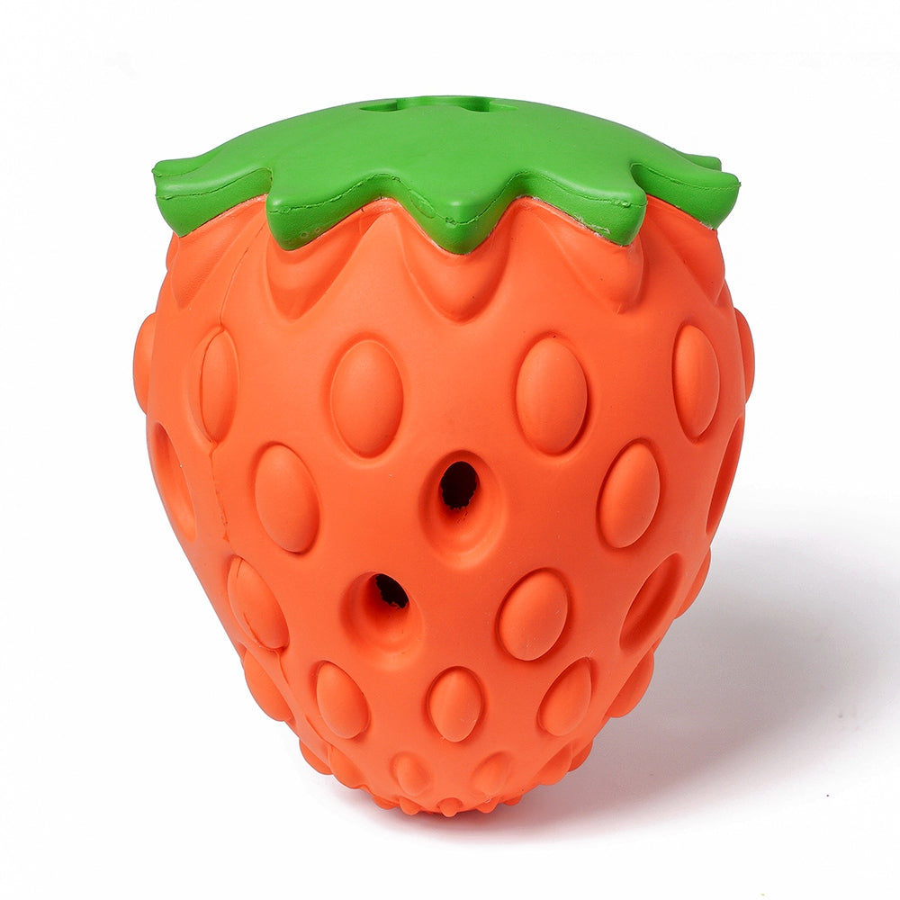 Natural Rubber Dog Chewing Bite Toy Strawberry Shape Dog Food Feeding Dispenser