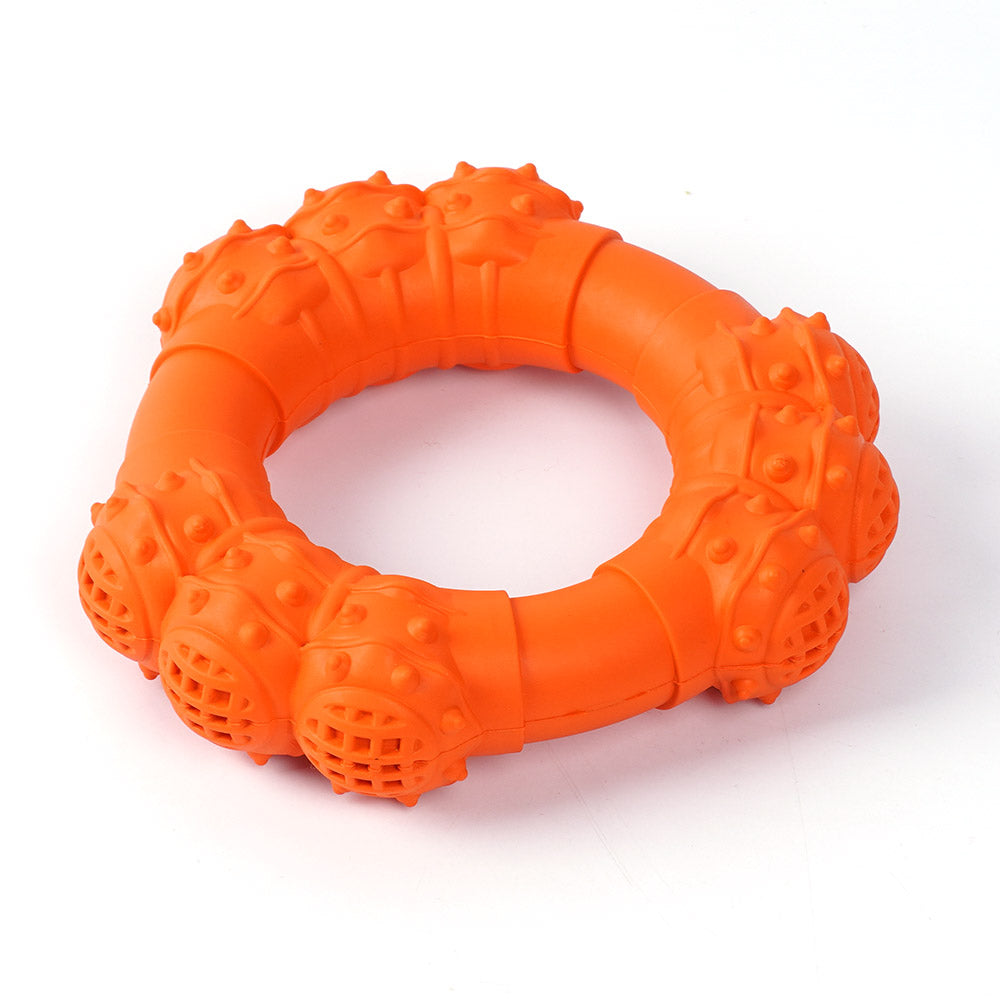 Natural Rubber Dog Toys Ring-Shaped Textured Dog Chew Ring Toy Dental Chewing Teething Biting Chasing Training Toy