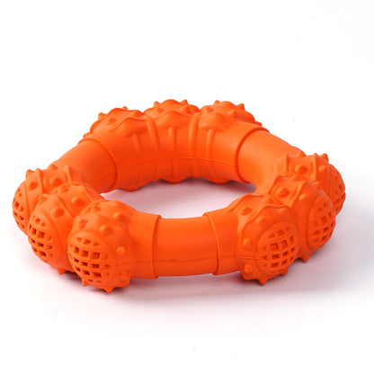 Natural Rubber Dog Toys Ring-Shaped Textured Dog Chew Ring Toy Dental Chewing Teething Biting Chasing Training Toy