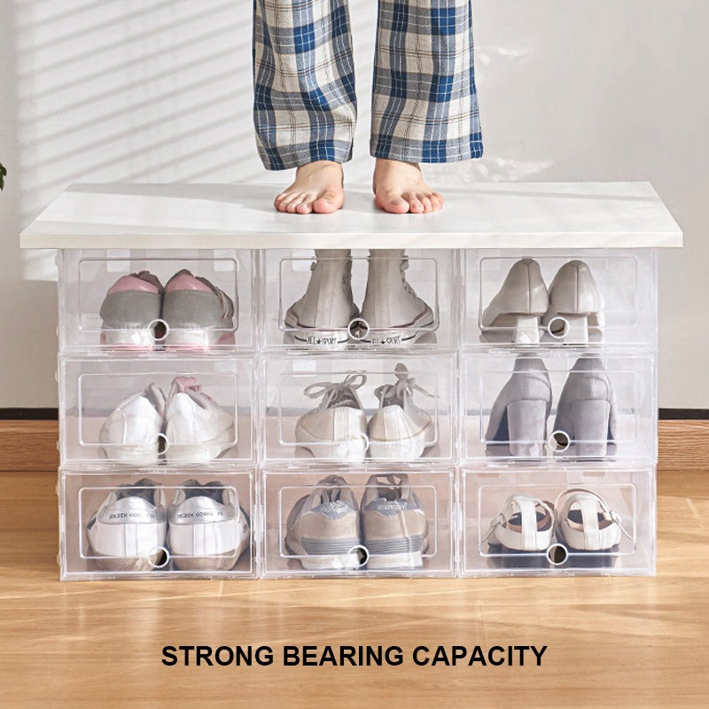 6Pcs Plastic Folding Storage Box Organizer Transparent Shoe Box Clear for Home Closet Shelf, for Man