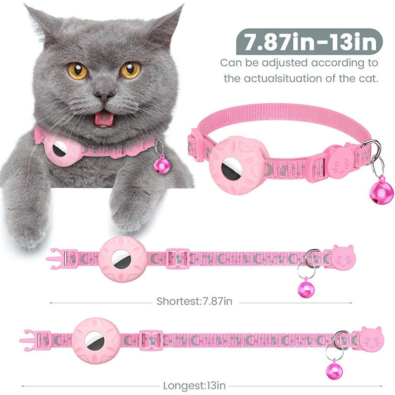 For AirTag Silicone Case Reflective Pet Collar GPS Tracker Protective Cover with Bell