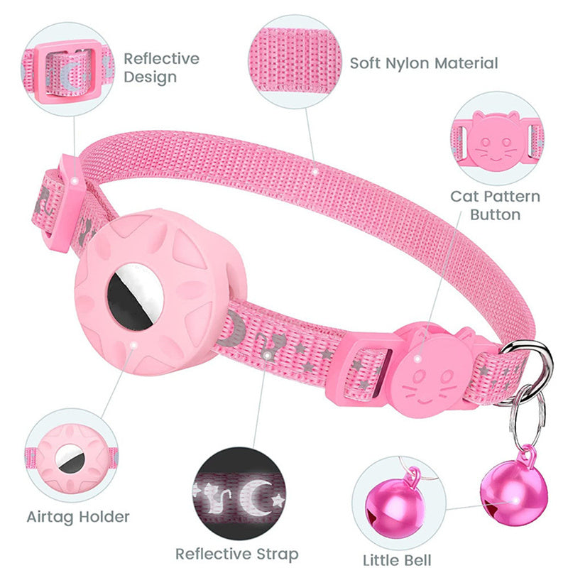 For AirTag Silicone Case Reflective Pet Collar GPS Tracker Protective Cover with Bell