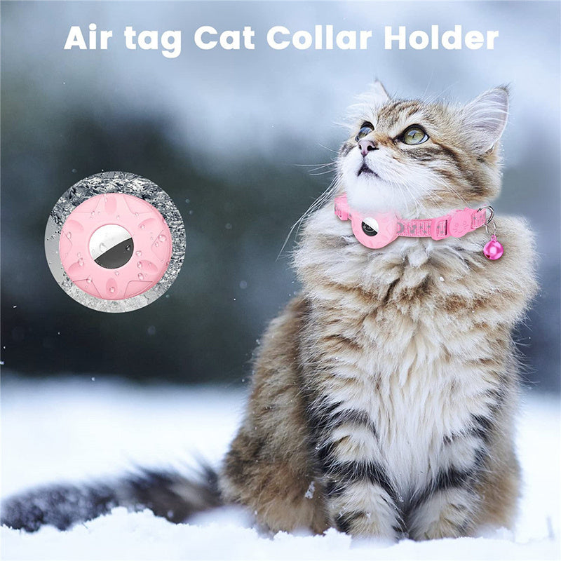 For AirTag Silicone Case Reflective Pet Collar GPS Tracker Protective Cover with Bell