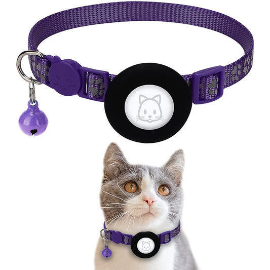 For AirTag Silicone Case Paw Pattern Reflective Pet Collar GPS Tracker Protective Cover with Bell