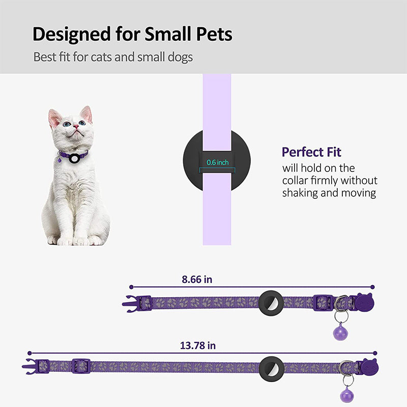 For AirTag Silicone Case Paw Pattern Reflective Pet Collar GPS Tracker Protective Cover with Bell