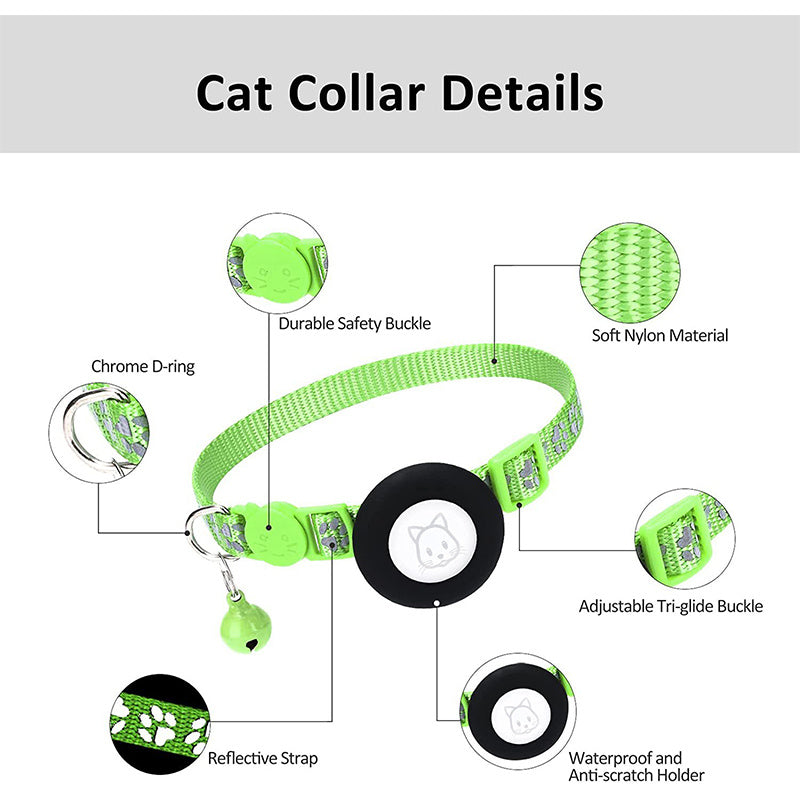 For AirTag Silicone Case Paw Pattern Reflective Pet Collar GPS Tracker Protective Cover with Bell