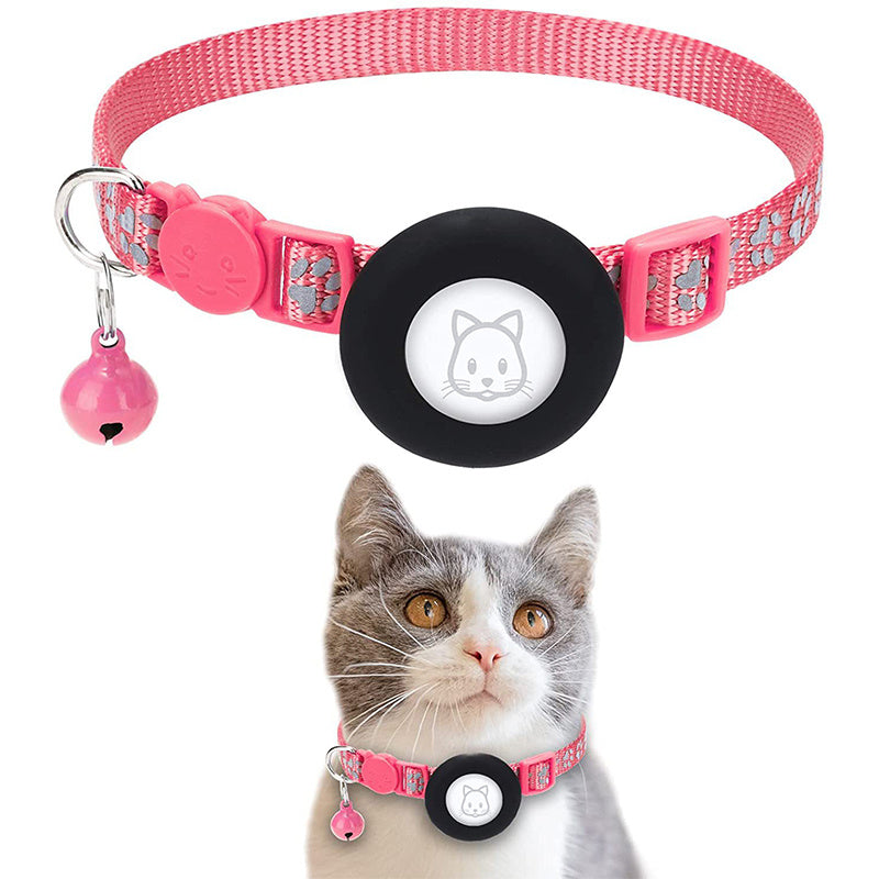 For AirTag Silicone Case Paw Pattern Reflective Pet Collar GPS Tracker Protective Cover with Bell