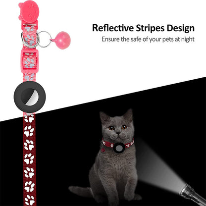 For AirTag Silicone Case Paw Pattern Reflective Pet Collar GPS Tracker Protective Cover with Bell