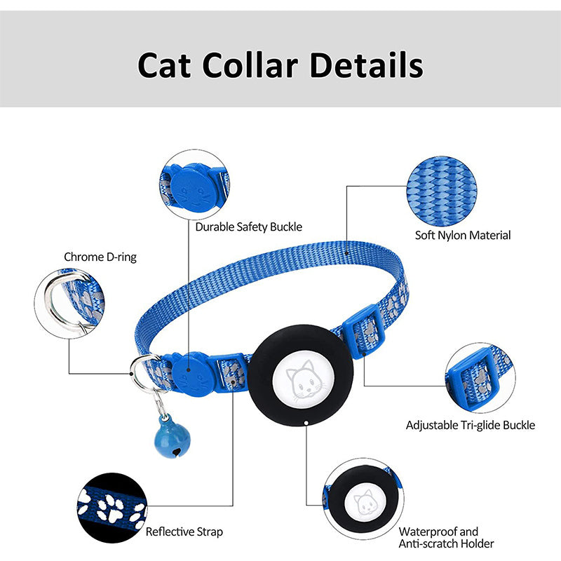 For AirTag Silicone Case Paw Pattern Reflective Pet Collar GPS Tracker Protective Cover with Bell