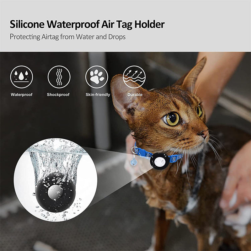 For AirTag Silicone Case Paw Pattern Reflective Pet Collar GPS Tracker Protective Cover with Bell