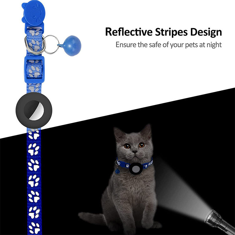 For AirTag Silicone Case Paw Pattern Reflective Pet Collar GPS Tracker Protective Cover with Bell