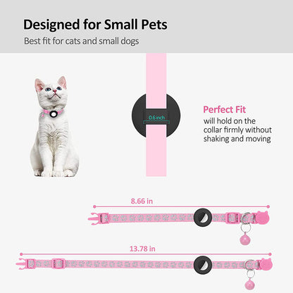 For AirTag Silicone Case Paw Pattern Reflective Pet Collar GPS Tracker Protective Cover with Bell