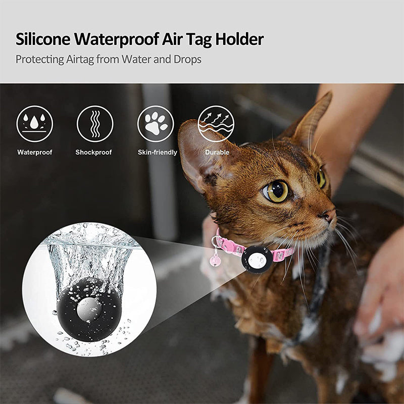 For AirTag Silicone Case Paw Pattern Reflective Pet Collar GPS Tracker Protective Cover with Bell